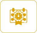 Clock with gear and bow tie icon.