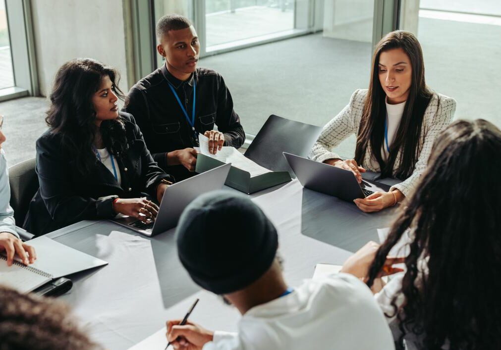 Diverse group in a business meeting.